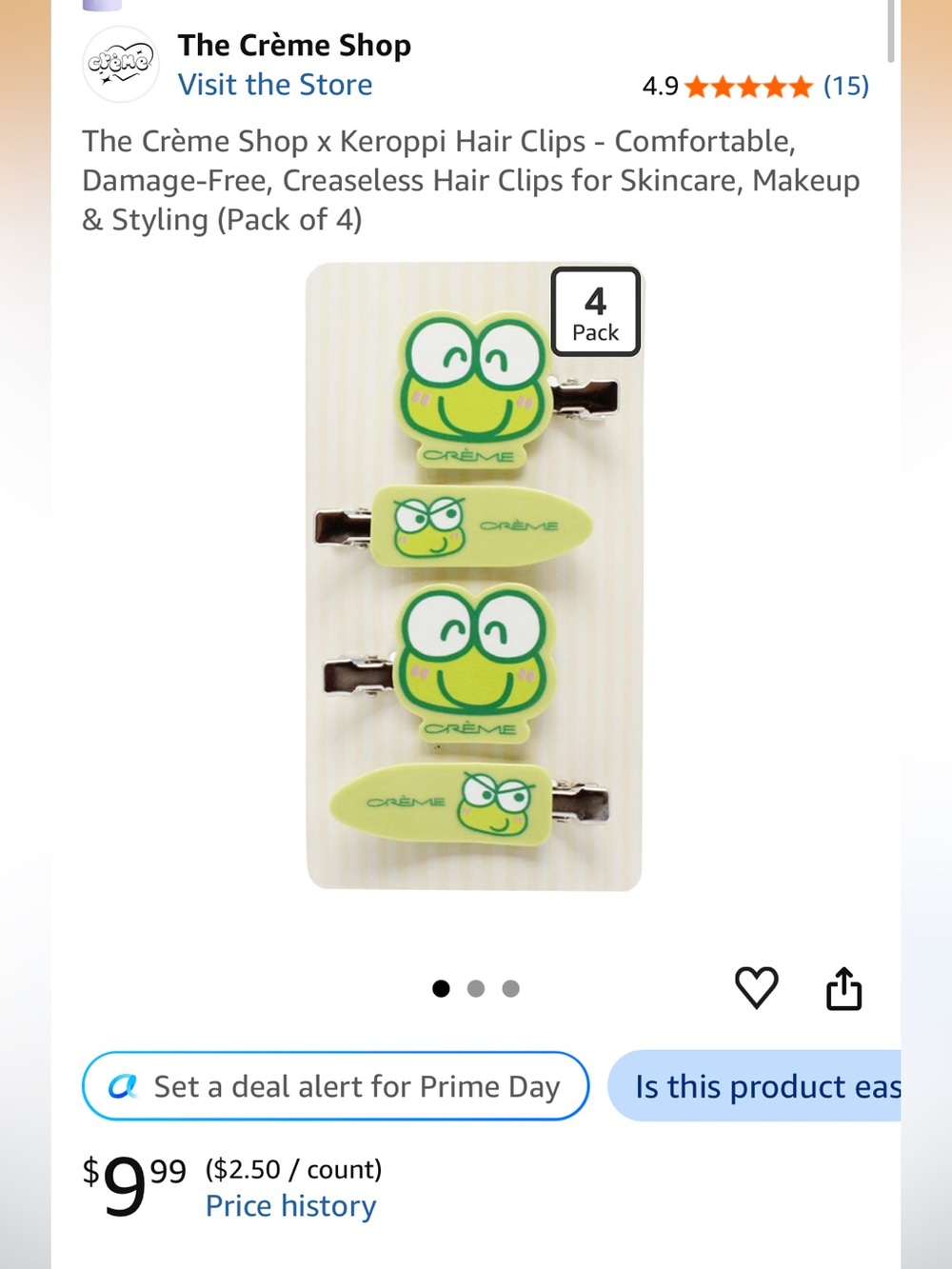 NWT Crème Shop Keroppi Hair Clips - Set of 4 - Picture 4 of 4
